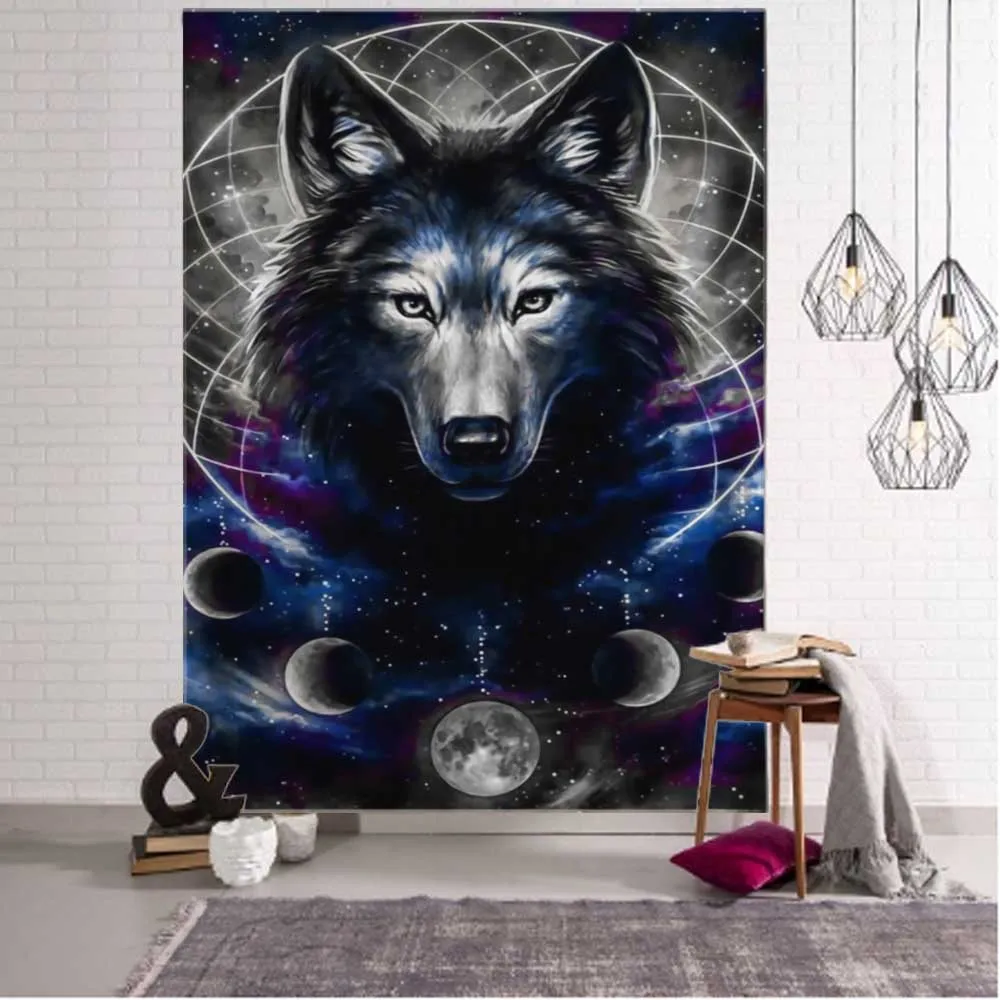 Fantasy wolf tapestry wall hanging animal aesthetics room decoration bohemian psychedelic mandala home dormitory wall decoration