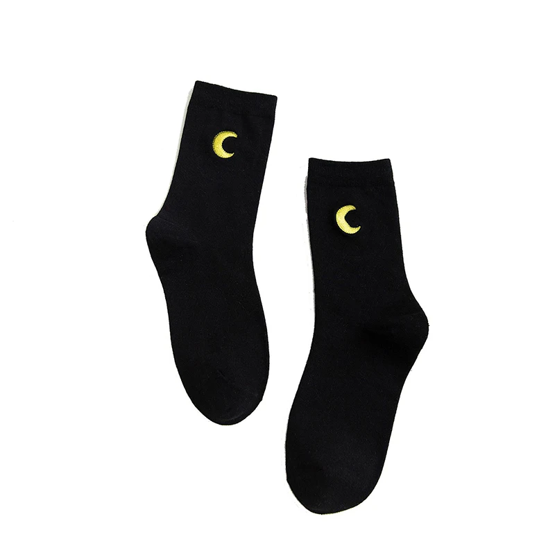 Модные милые Креативные Хлопковые женские носки с вышивкой в виде кота и Луны высококачественные носки с забавными монстрами с героями мультфильмов милые носки