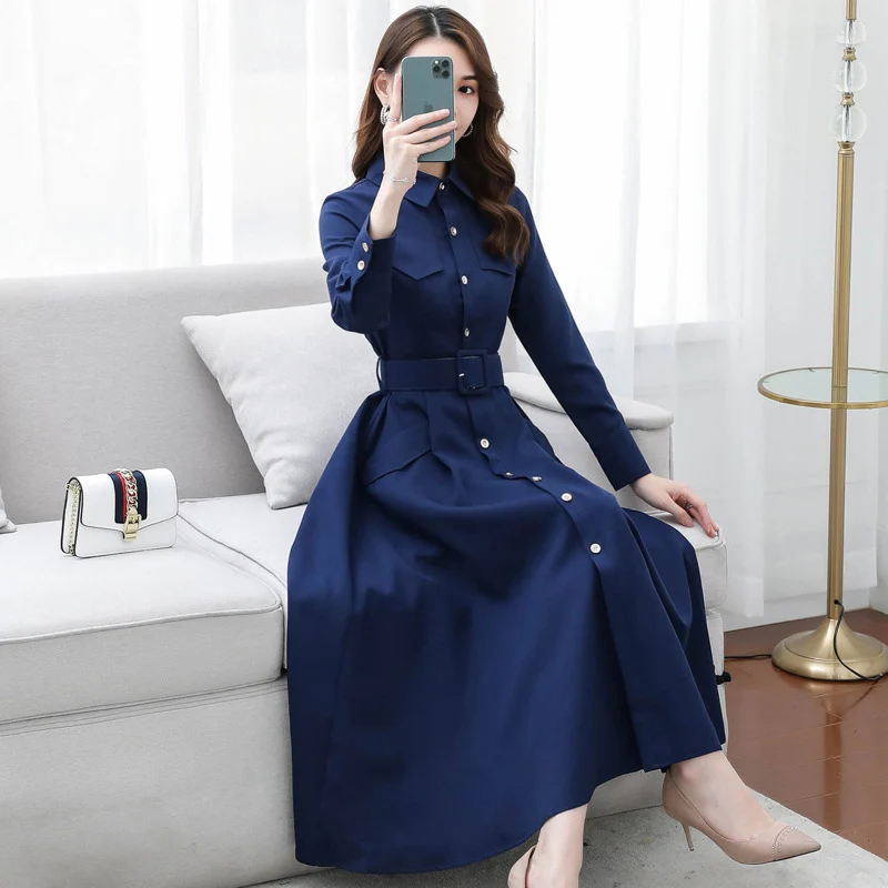 AECU Autumn Women Long Trench Coat Office Lady Simple Classic Coat with Belt Chic Female Windbreaker Long Coat Women Trenchcoat