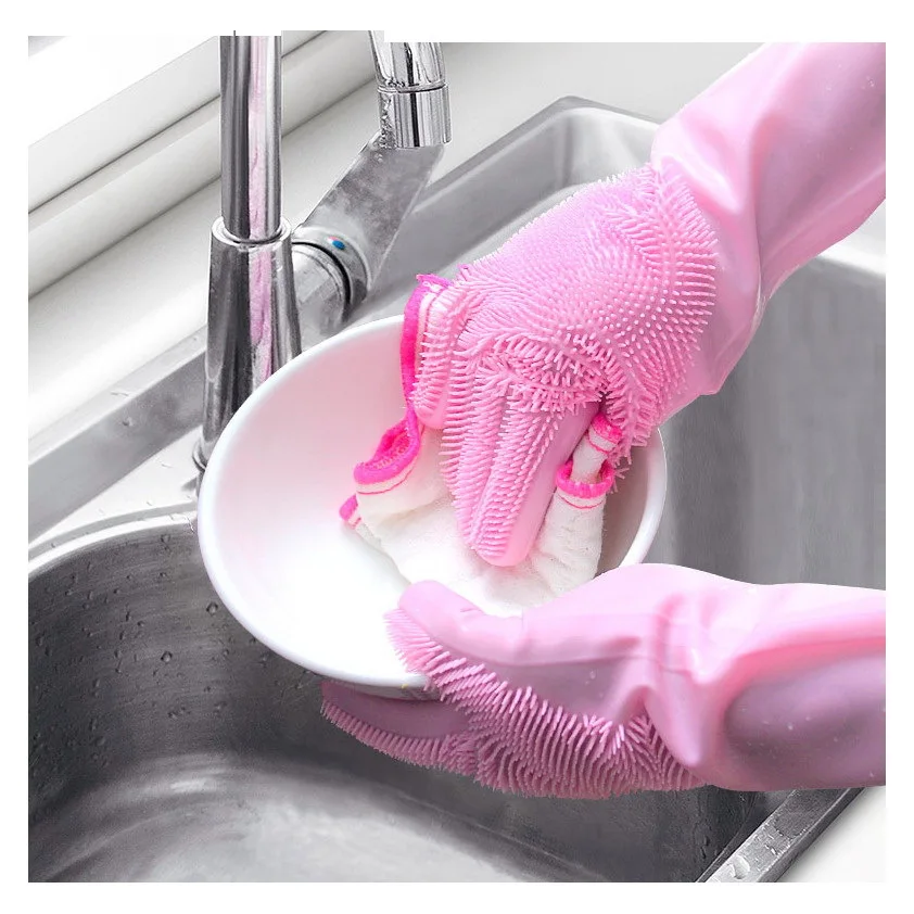 

Magic Silicone Dishwashing Scrubber Dish Washing Sponge Rubber Scrub Gloves Kitchen Cleaning 1 Pair