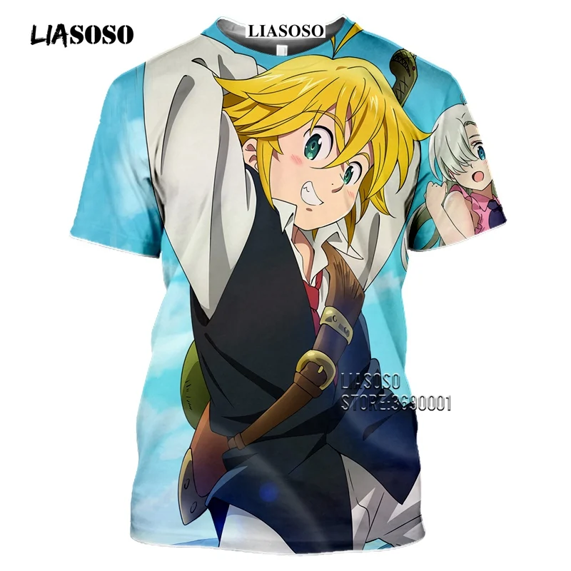 LIASOSO Anime The Seven Deadly Sins Men's T-shirt Japanese Meliodas Hawk Escanor Estarossa 3D Print Tshirt Summer Casual Shirt  (11)
