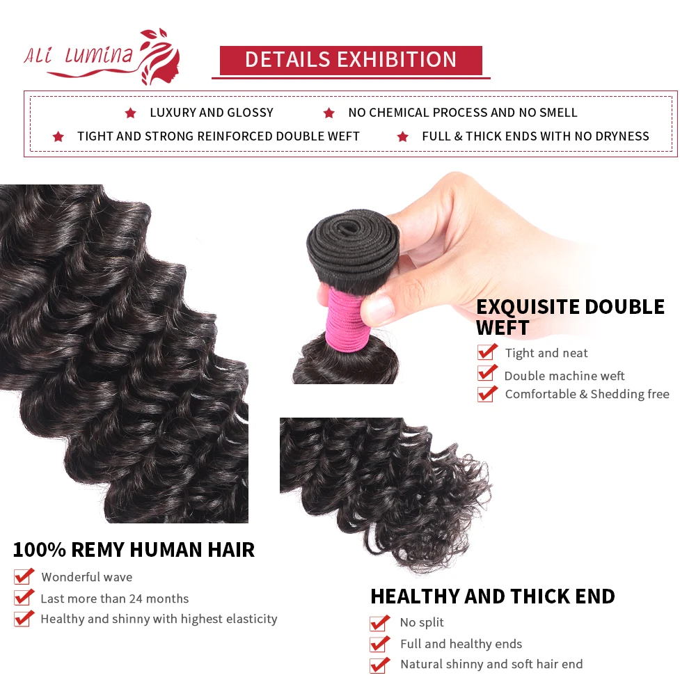 Ali Lumina бразильские пучки волос глубокая волна человеческие волосы для наращивания remy волосы на Трессах Уток 3 шт. 8-32 дюйма