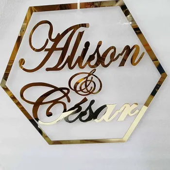 

Hexagon Name Sign Wooden Acrylic Personalized Wedding Couple Name Sign Custom Wedding Gifts Rustic Country Wedding Decoration