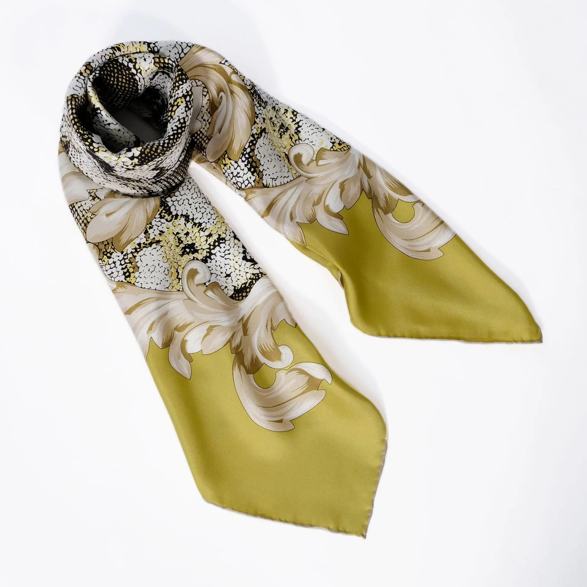 Silk scarf baroque snake pattern big flower square scarf retro element
