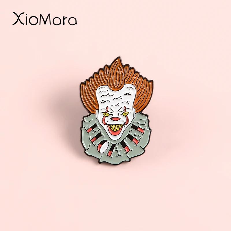 Stephen King's It Pennywise Clown Pins We All Float Down Here Horror Movie Joker Enamel Badge Lapel Pin Brooches For Halloween