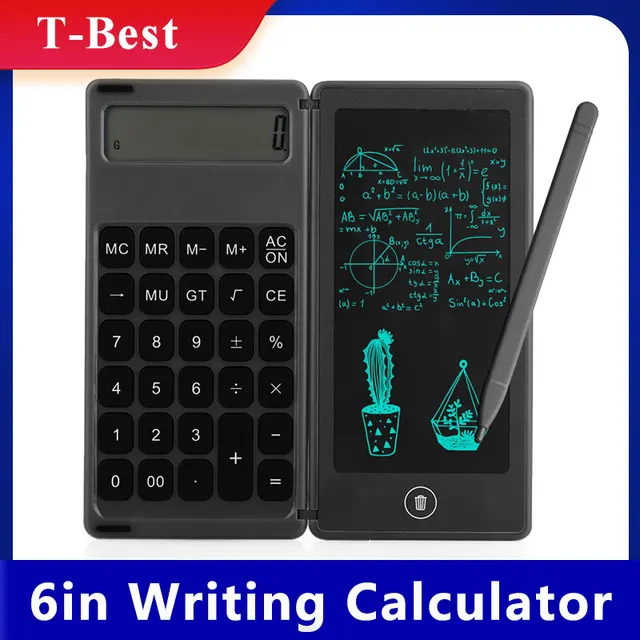 Calculatrice portable pour fournitures de bureau quotidiennes et de bureau de base avec tablette d/écriture LCD Bloc-notes Calculatrice de base Calculatrice Tablette d/écriture