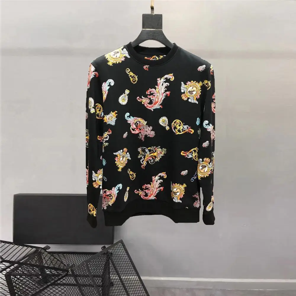 

Autumn Hot Fashion floral print Men Sweatshirts High quality Cotton O-neck Hoodie Top C573