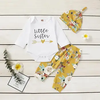 

Kids Baby Girl Outfits 3Pcs Baby Girl Clothing Sets Little Sister Bodysuit+Long Pants+Hat
