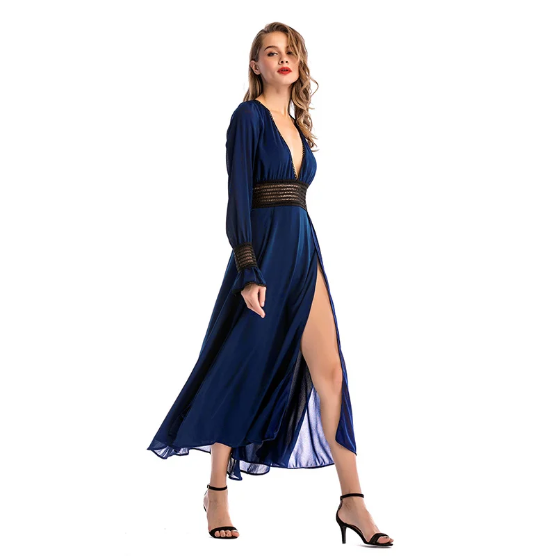 

Autumn Long Dress Women New Solid Slim Long Sleeve Dress Vintage V-Neck Sexy Dresses Woman Party Night Women Clothing Cotton