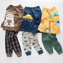 Одежда для малышей; Детские пижамные комплекты; хлопковый костюм для сна для мальчиков; осенние пижамы с длинными рукавами для девочек; Топы+ штаны; одежда для детей из 2 предметов