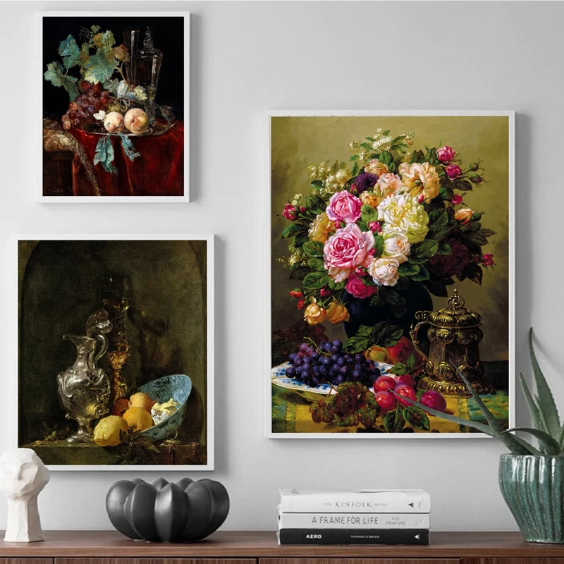 Vintage Dipinti Ad Olio Fiori Frutta Su Tela Poster e Stampe Retrò Galleria di Arte Della Parete della Tela di canapa di Pittura A Casa Room Decor - immagine 5