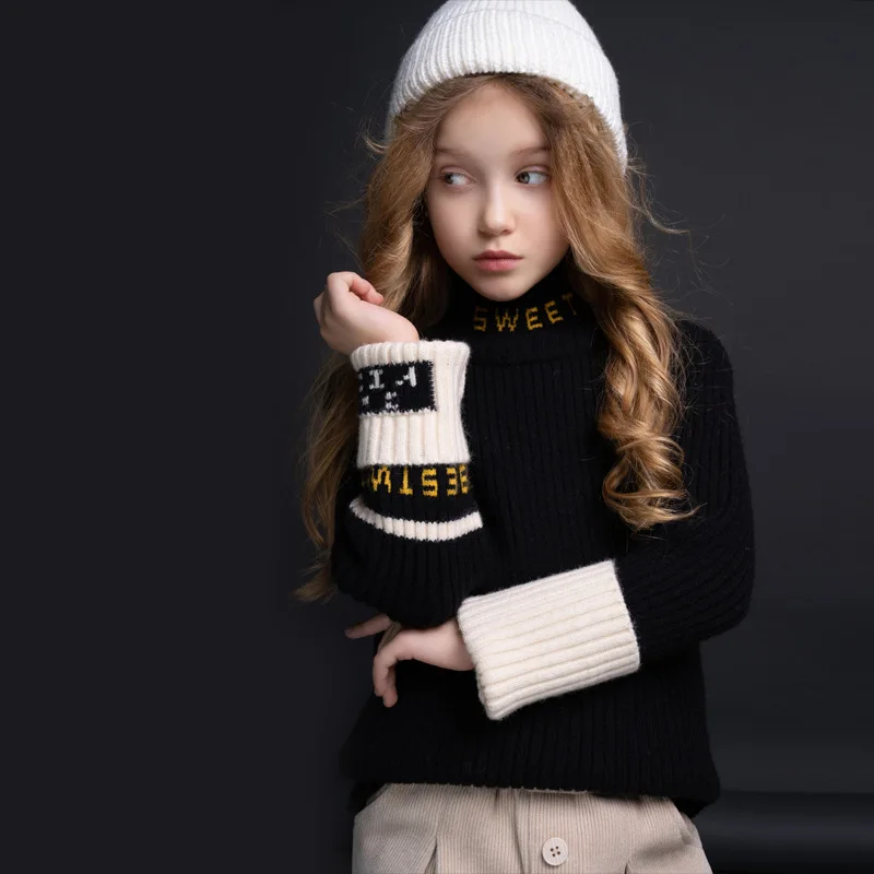 

Children's Sweater Autumn Winter Kids Knitted Turtleneck Pullover Sweater For Boys Girls 3 4 5 6 8 10 Years Kids Letter Sweater
