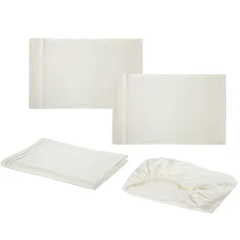 

1 Set of Solid Color Beddings Embroidery Four-Piece Suit Quilt Cover Pillowcase White (Full)