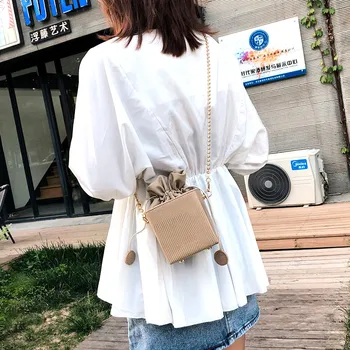 

Fashion Leather Messenger Bag for Women Crocodile Pattern Shoulder Phone Bag Solid String Small Female Bucket Messenger Bag