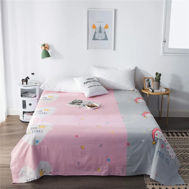 Cute patchwork cute cartoon all cotton jacquard bedsheet home kids bedroom star and crown decorative flatsheet 180x230cm 230x250cm - Цвет: Cute