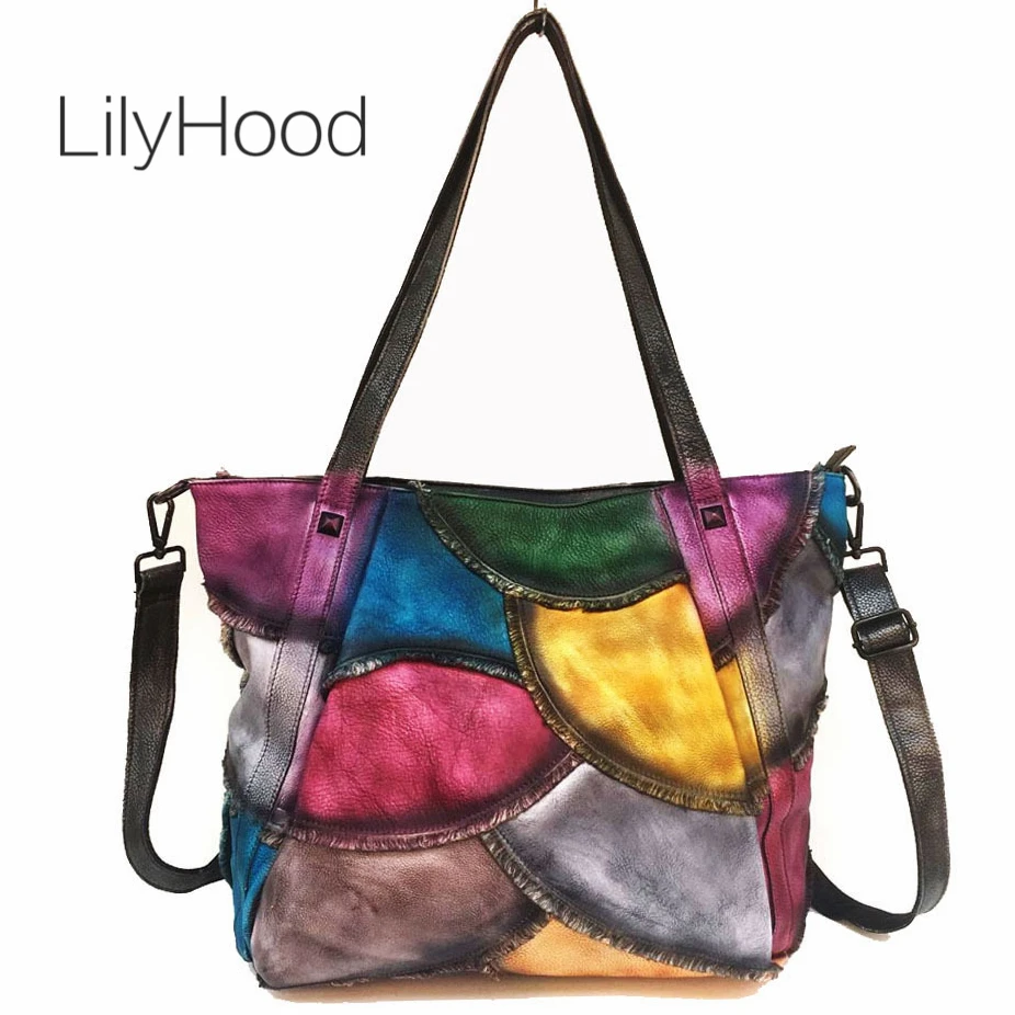 

Cowhide Leather Fish Scale Multi-color Tote Bag Women Genuine Leather Big Capacity Handbag for Work 2019 Hand Dyed Messenger Bag