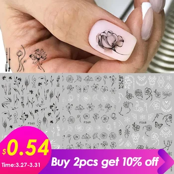 

1pcs Black White 3D Nail Art Stickers Sliders Flowers Mandala Leaf Geometry Adhesive Nail Decals Foil Design Manicure TRF564-573