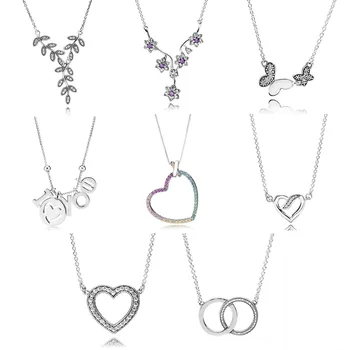 

Rainbow Heart I LOVE YOU Logo Signature Two Interlocking Circles Necklace For Women Pandora Jewelry 925 Sterling Silver Necklace