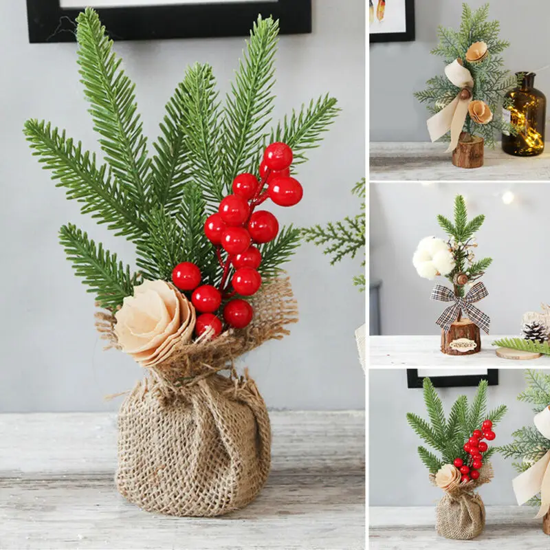 

Christmas Decorations Fashion Mini Artificial Christmas Tree Festival Tabletop Mini Tree Miniature Landscape Artificial Flowers