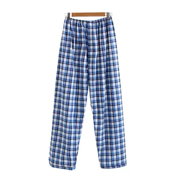 

Plus Size 100kg Men's Sleep Pants Autumn 100% Cotton Plaid Home Trousers Male Simple Soft Cotton Loose Long Casual Pajamas Pants