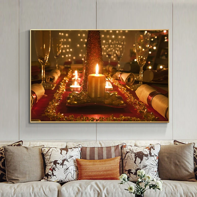 

Candlelight Dinner Wine Glass Scandinavia Posters and Prints Modern Landscape Canvas Painting Wall Art Picture Living Room Decor
