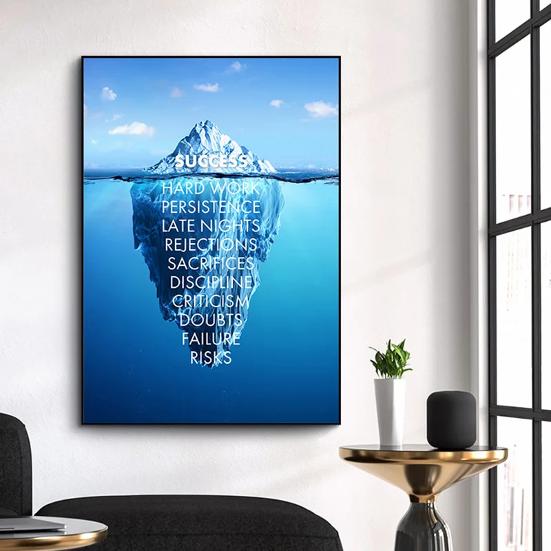 Вдохновение работа Айсберг успеха цитата на холсте Плакаты Nordic Wall Art настенные