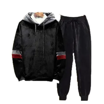 

Single/set gold velvet autumn and winter plus size 200 kg T-shirt double-sided velvet sweater thickened sports two-piece men's s