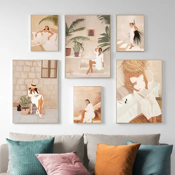 

Abstract Fashion Girl summer Read stairs Rest Wall Art Canvas Painting Nordic Posters And Prints Decor Pictures For Living Room