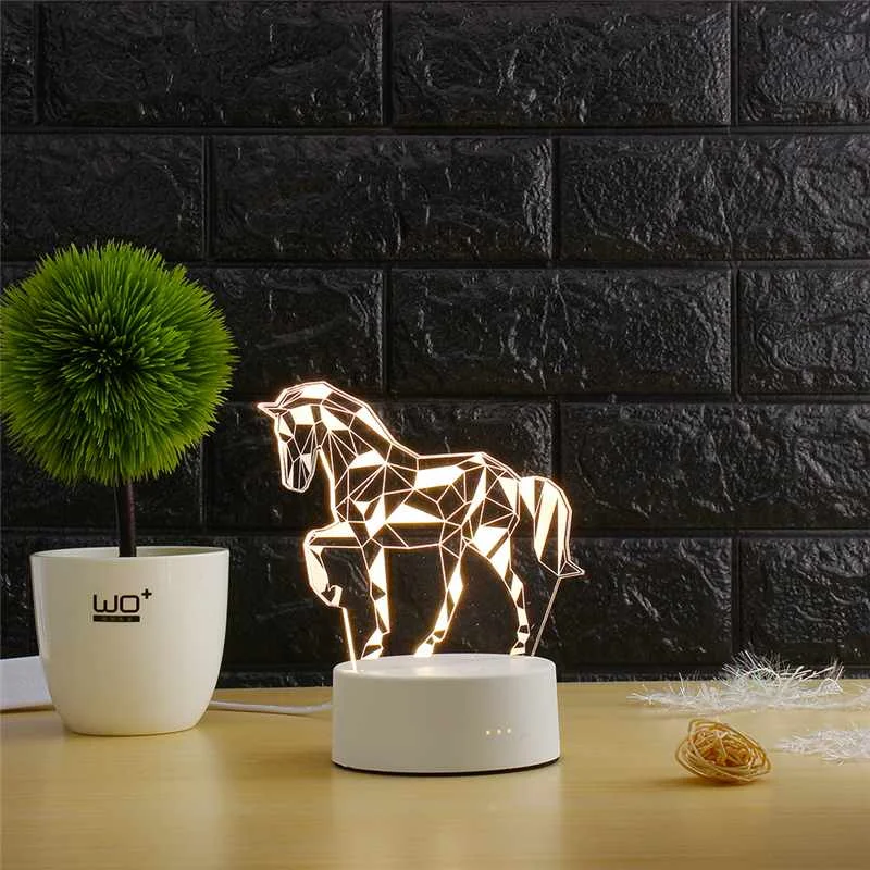 White Horse ARILUX 3D светодиодный светильник, креативный 3D светодиодный ночник, новинка, иллюзия, ночник, 3D иллюзия, настольная лампа для дома, декоративная - Цвет: White Horse