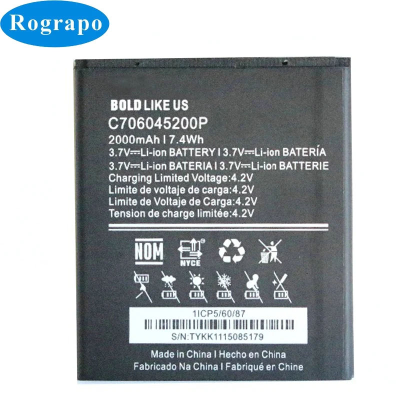 3.7V 2000mAh Replacement Battery For BLU Studio C 5+5 LTE S0050UU C706045200P Mobile Phone