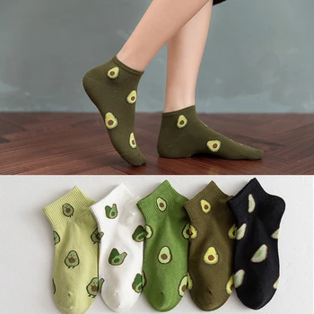 

Fashion Women Fruit Patterned Avocado Short Socks Cotton Happy Funny Harajuku Cute Female Ladies Ankle Socks Summer 2020 EU35-39