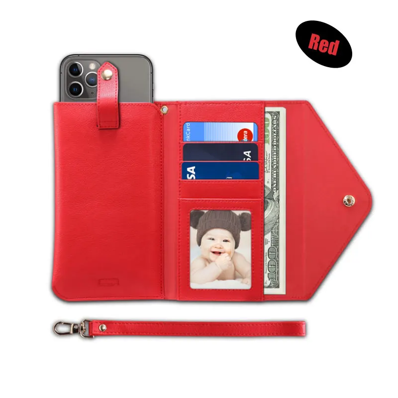 red Многофункциональный кошелек, кожаный чехол для телефона, чехол для iphone 11 pro max 6s 7 8, чехол для samsung, Магнитный кожаный чехол, сумочка - Color: red