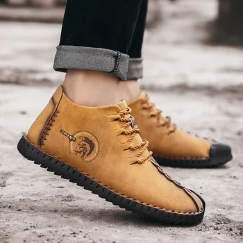

2019 Winter shoes Men Warm Boots Fur High Quality Split Leather Wterproof Ankle Snow Boots Lace-Up Comfortable Casual mens shoes
