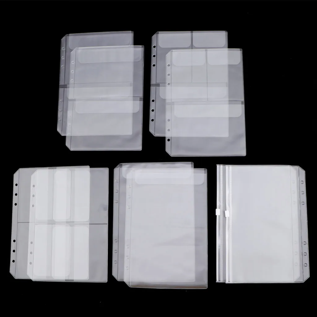 10 Pack A5 Binder Pocket with 6 Holes Binder Sleeves PVC Document Filling Bags Binder Folders - Fit for 6 Rings Notebook
