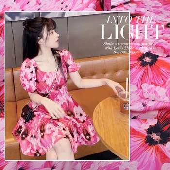 

140cm Wide Custom Spring and Summer Pink Silk Digital Painting Elastic Double Satin Fabric for Dress Shirt Bedding DI