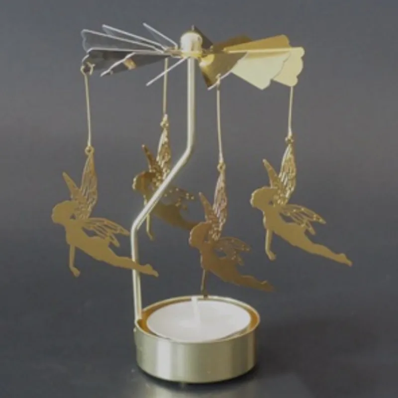 E 8x13cm Metal Candlestick Merry Christmas Table Decor For Home Rotating Elk Angel Christmas Ornament Navidad Xmas Craft - Цвет: E