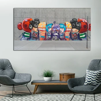 

GOODECOR Abstract Graffiti Canvas Painting Street Art Cartoon Figure Prints Wall Picture for Living Room Frameless