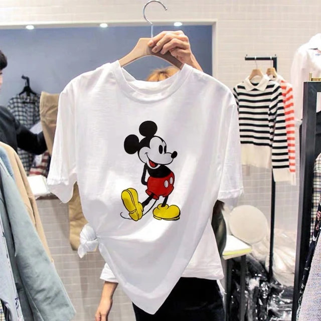 uno difícil acoso Camiseta de manga corta con estampado de letras de Mickey Mouse para mujer,  Camiseta holgada de estilo coreano, camisetas de mujer _ - AliExpress Mobile