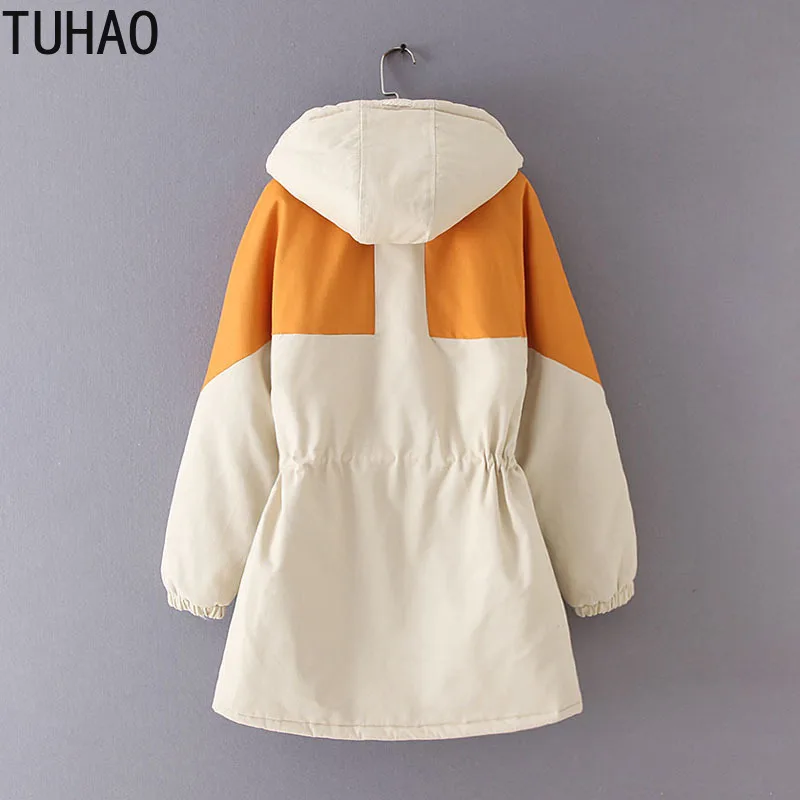 TUHAO размера плюс 4XL 3XL женские парки Длинные осень зима повседневные Лоскутные С Капюшоном Тяжелые хлопковые ветровки парки Пальто LZ61