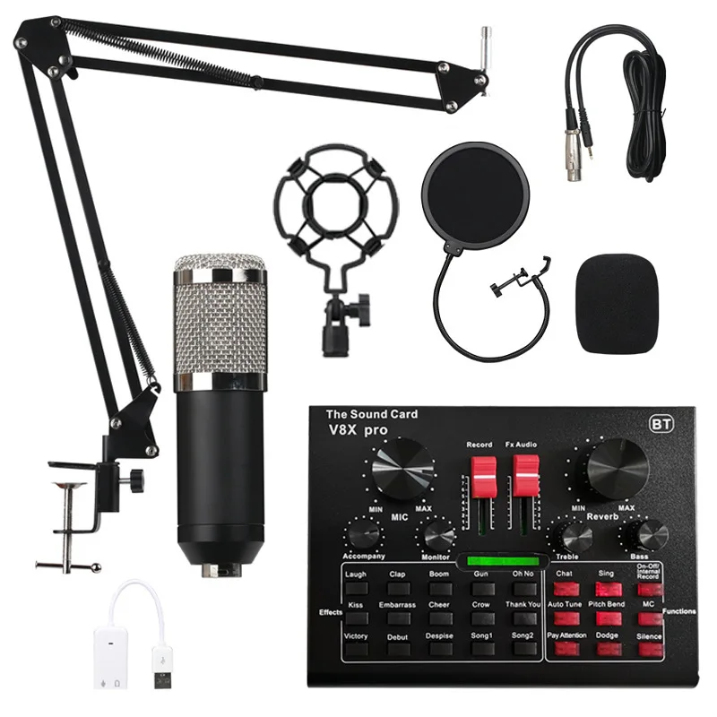 US $28.99 Microphone Mixer Audio BM800 Pro Dj MIC Stand Condenser USB Wireless Karaoke KTV Professional Recording Live Bluetooth SoundCard