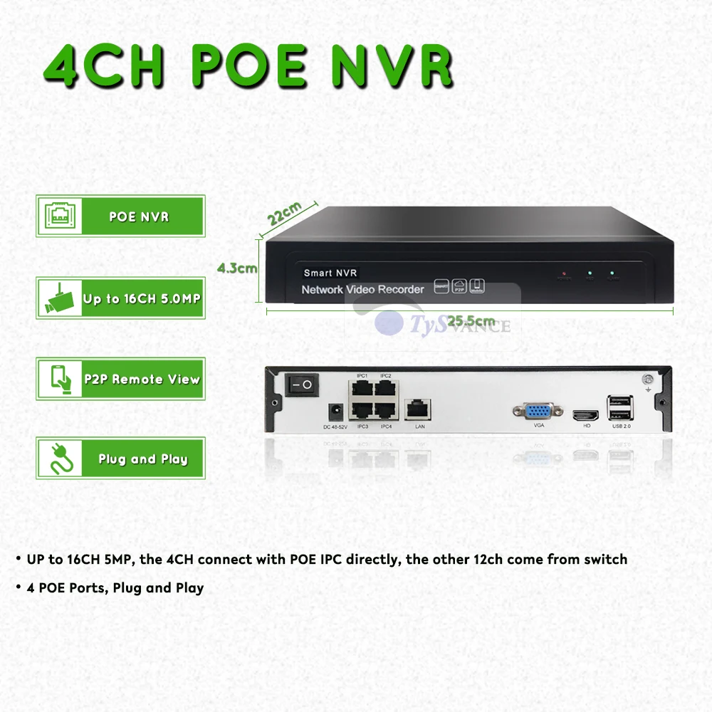 4ch POE NVR H.265 H.265+ 5MP 1080P до 16ch сетевой видеорегистратор 1 HDD IP камера Onvif 2,6 P2P система