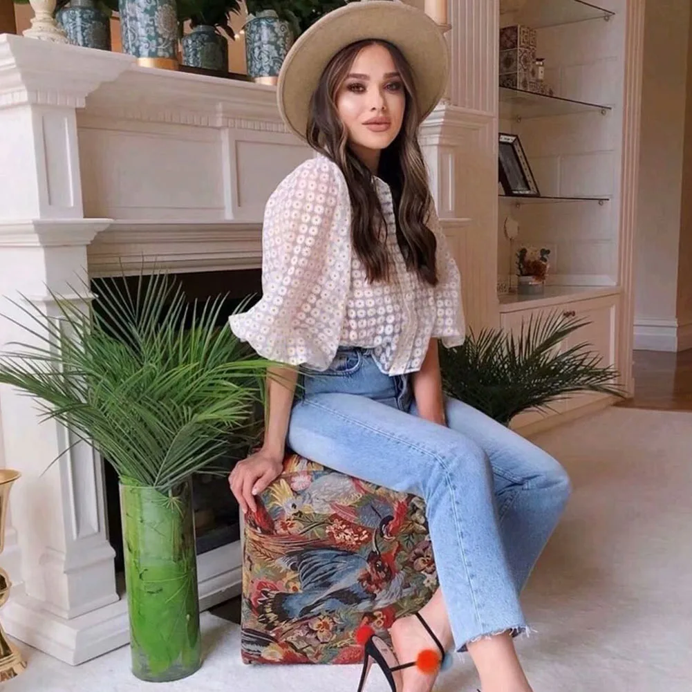 Boho Женская Желтая Цветочная блузка с длинным рукавом, сексуальные прозрачные кроп-топы, блузка, милая уличная одежда для девочек, блузы, женские Рубашки, Топы