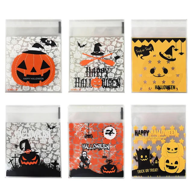 50/100pcs Happy Halloween Candy Bag Gift Cookie Bags Biscuits Snack Plastic Packaging Bags Halloween Party Decoration Supplies 1