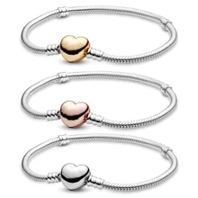 Аутентичные 925 пробы Серебряные Оригинальные моменты Фирменное сердце браслет в европейском стиле Подходит для женщин шарик шарм браслет подарок DIY ювелирные изделия