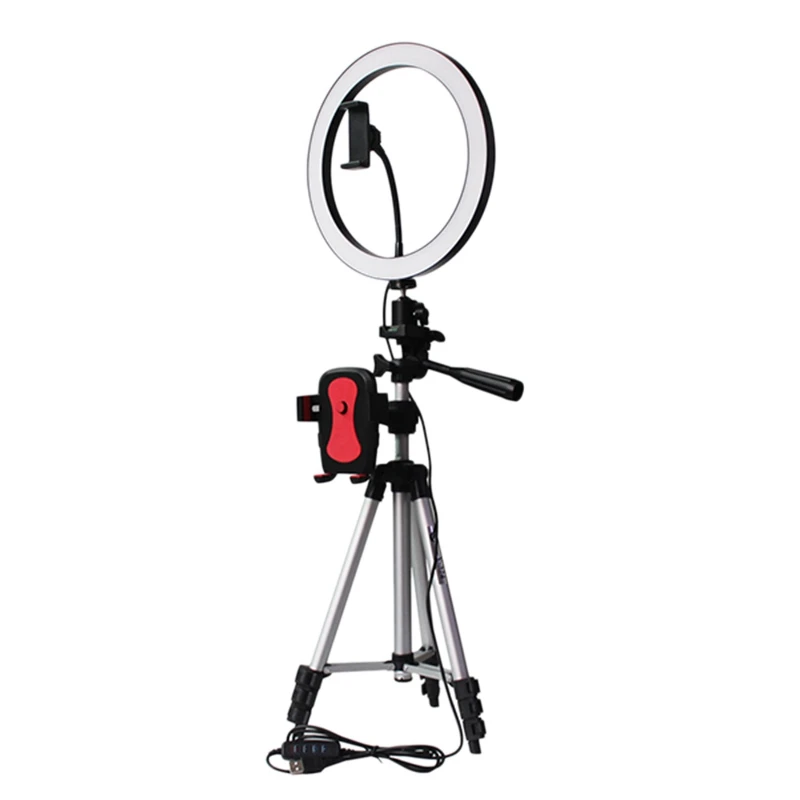 

Tripod Phone Holder Clip With Led Ring Light Camera Photography Annular Lamp Studio Ringlight For Youtube Makeup Phone Selfie