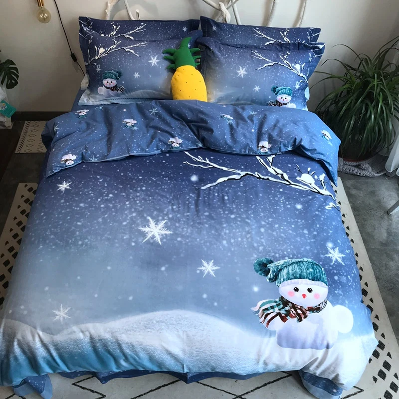 Snow Man printed Premium Brushed Cotton Soft Warm Comfortable Bedding set Bed sheet Duvet Cover Pillow shams Queen King 4Pcs | Дом и сад