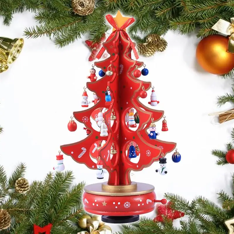 

1 pc Music Box Classic Clockwork Design Christmas Tree Miniature Wooden Musical Box Gift for Birthday Xmas Valentines Day