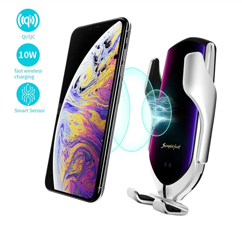 Инфракрасный беспроводной автоматический датчик Автомобильный держатель телефона и беспроводное зарядное устройство Зарядка для IPhone 11 Pro Max samsung Galaxy S10 Plus