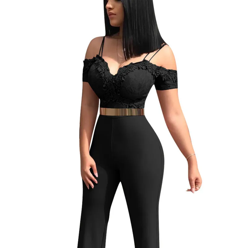 5 colors sexy women lace embroidery jumpsuit off shoulder full length overalls lady sexy long romper bodysuit LW8202