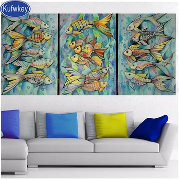 

3 pcs DIY Diamond Painting fish Diamond Embroidery Picture Diamond Cross stitch drilling by numbers Triptych Home Decoration